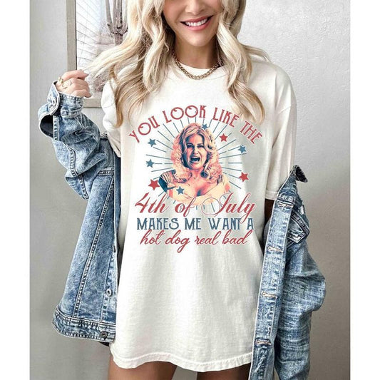 You Look Like The 4th Of July Makes Me Want A Hot Dog Real Bad  Shirt, Independence Day Casual Cotton Top Shirt For Men And Women