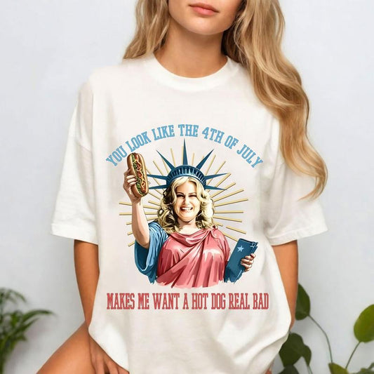You Look Like The 4th Of July Shirt, Makes Me Want A Hot Dog Real Bad T-Shirt, 4th Of July Shirt, Funny Hot Dog Sweatshirt, Patriotic Shirt