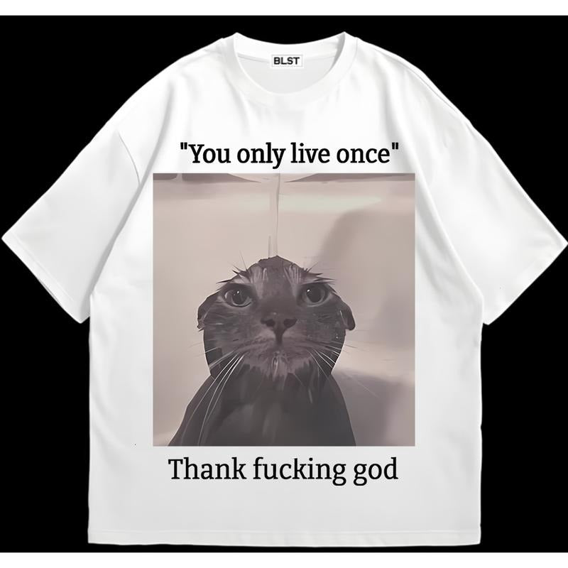 You Only Live Once Funny Cat T-Shirt Edgy Streetwear Sustainable Cotton Hoodie, Sweatshirt | DripVista.com