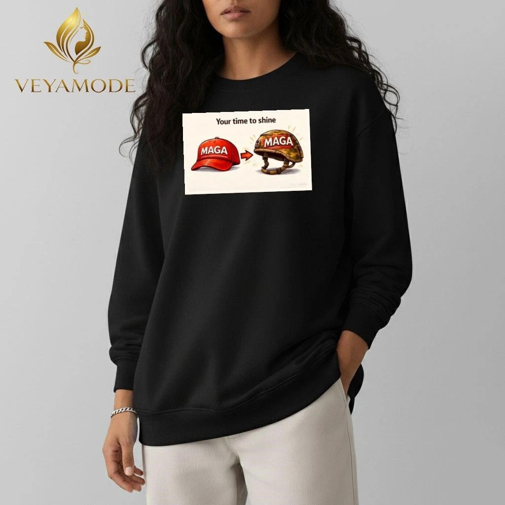 Your time to shine MAGA cap and military helmets tee