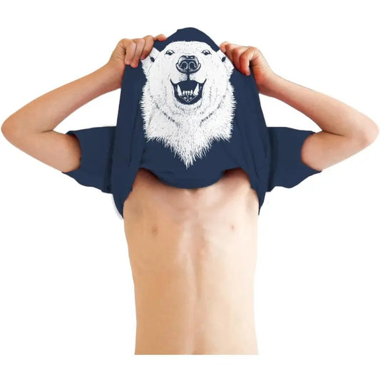 Youth Ask Me About My Polar Bear Flip T Shirt for Kids Funny T Shirts Animal Tops for Kids Funny Flip Short Sleeve Novelty Tees for Kids Blue -
