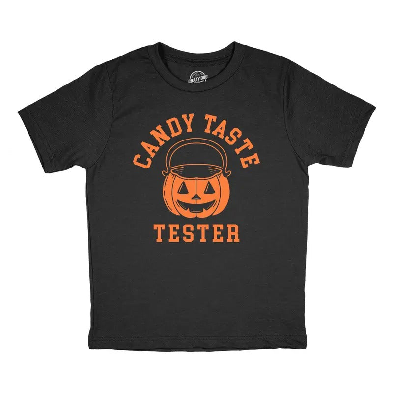 Youth Candy Taste Tester T Shirt Funny Halloween Trick Or Treat Lovers Tee for Kids Funny T Shirts Halloween Tops for Kid Funny Food Black -