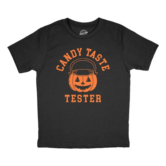 Youth Candy Taste Tester T Shirt Funny Halloween Trick Or Treat Lovers Tee for Kids Funny T Shirts Halloween Tops for Kid Funny Food Black -