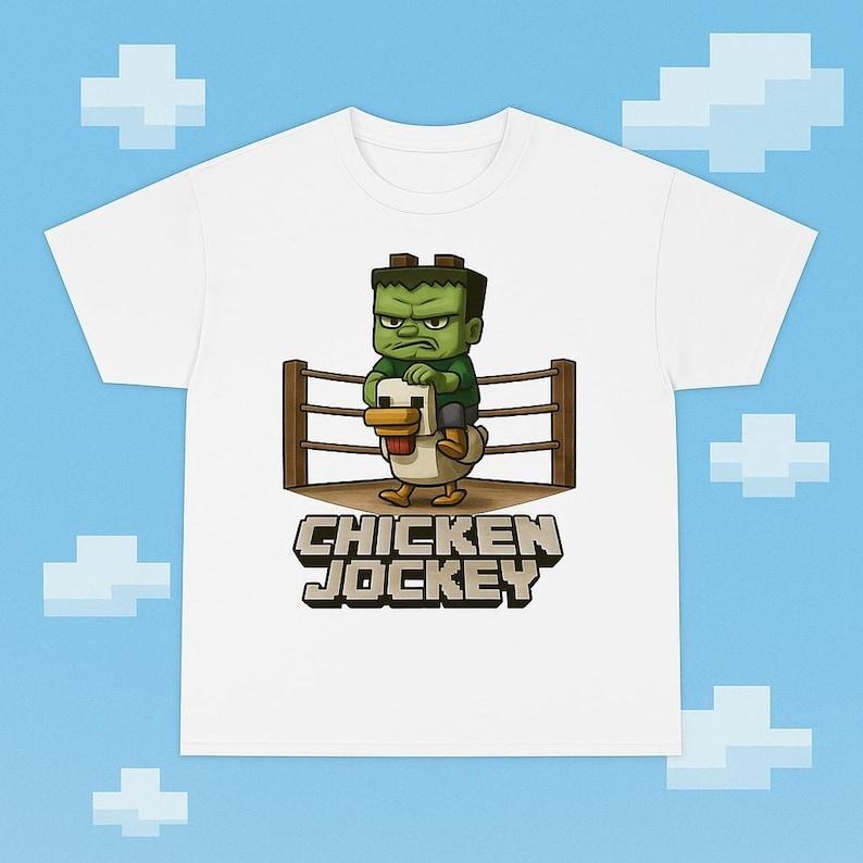 Youth Chicken Jockey T-Shirt Funny Minecraft-Inspired Shirt for Kids Gamer Gift Boys & Girls Birthday Tee