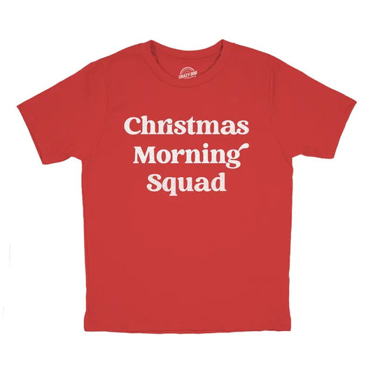 Youth Christmas Morning Squad T Shirt Funny Xmas Party Family Novelty Graphic Tee For Kids Funny T Shirts Christmas Tops for Kids Novelty Tees for Kids Red
