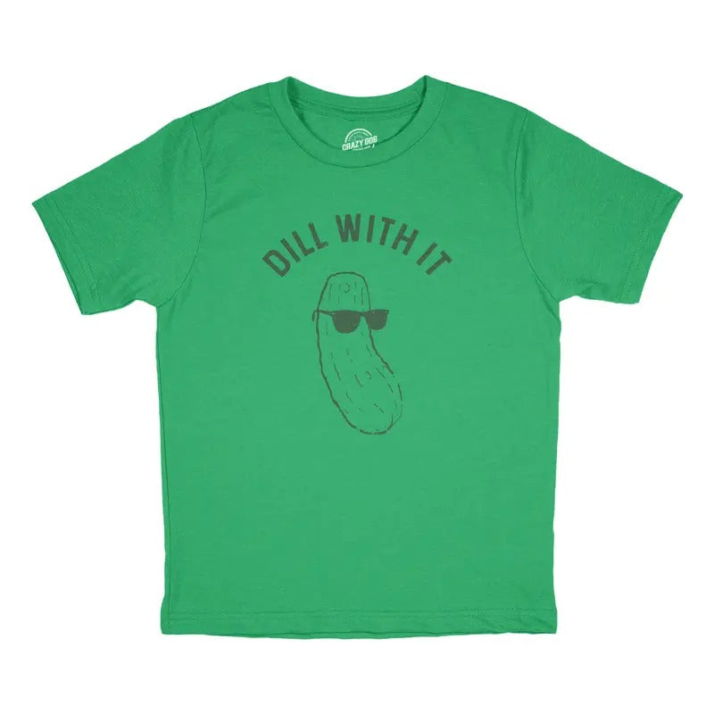 Youth Dill With It T Shirt Funny Pickles Deal With It Vegetable Joke Tee For Kids Funny T Shirts Sarcastic Tops for Kids...