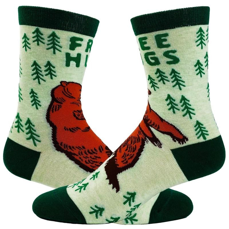 Youth Free Hugs Socks Funny Bear Woods Camping Outdoors Novelty Footwear Funny Graphic Socks Comfortable Fitted Spandex...