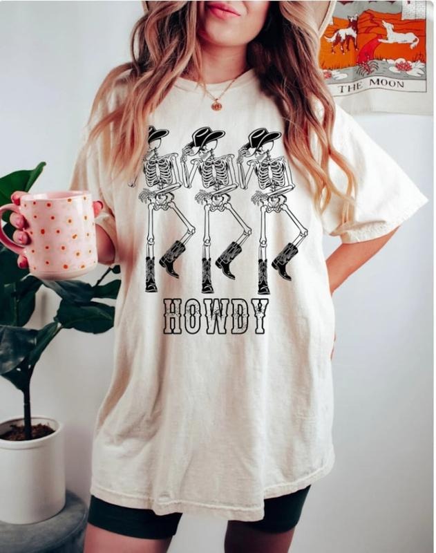 Youth Girls Clothing Howdy Cowboy Tee, Skeleton Cowboy Tee, Dancing Skeleton Tee, Boho Tee, Vintage Inspired Cotton T-shirt, Unisex Tee, Tee