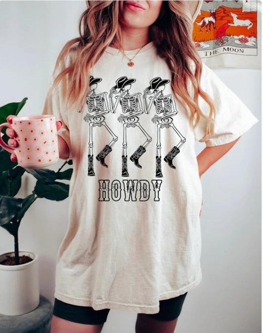 Youth Girls Clothing Howdy Cowboy Tee, Skeleton Cowboy Tee, Dancing Skeleton Tee, Boho Tee, Vintage Inspired Cotton T-shirt, Unisex Tee, Tee