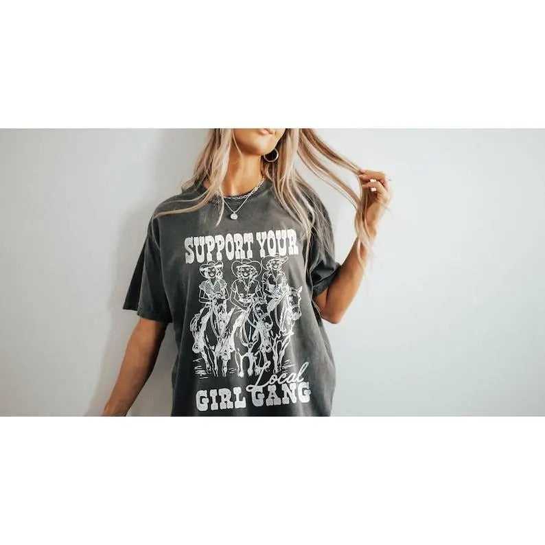 Youth Girls Clothing Support your Local Girl Gang Tee, Cowgirl Tee, Girl Gang Tee, Vintage Inspired Cotton T-shirt, Unisex Tee, Tee