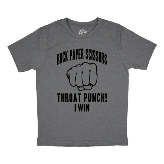 Youth Rock Paper Scissors Throat Punch T Shirt Funny Sarcastic Humor Novelty Tee For Kids Funny T Shirts Funny Sarcastic Short Sleeve Novelty Tees for Kids Dark Grey