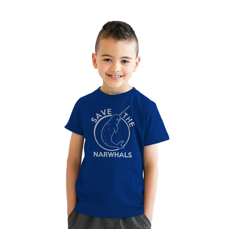 Youth Save The Narwhals T Shirt Funny Narwhal Unicorn Shirt for Kids Funny T Shirts Unicorn Tops for Kid Funny Animal...