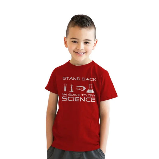 Youth Stand Back Science Funny Shirts Cool Humorous Nerdy T shirts for Geeks Funny T Shirts Science Tops for Kids Funny Nerd Short Sleeve Novelty Tees for Kids Red