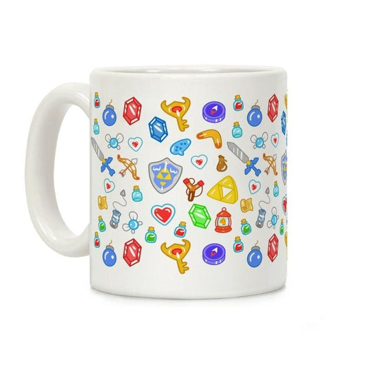Zelda Items Pattern Coffee Mug 11oz-15oz, Funny Coffee Mug, Gift Ideas