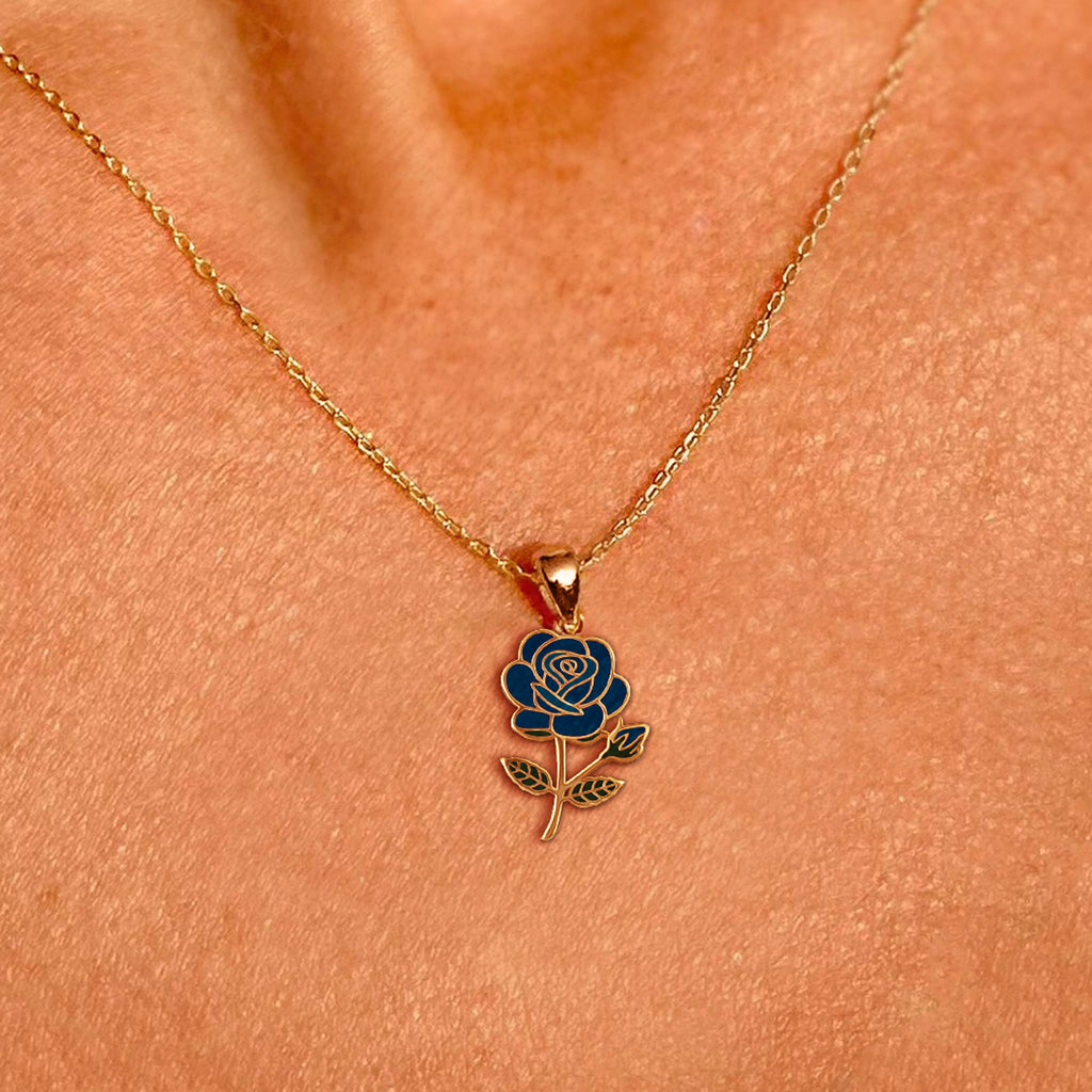 Blue Rose Birth Month Flower Necklace June Birth Flower