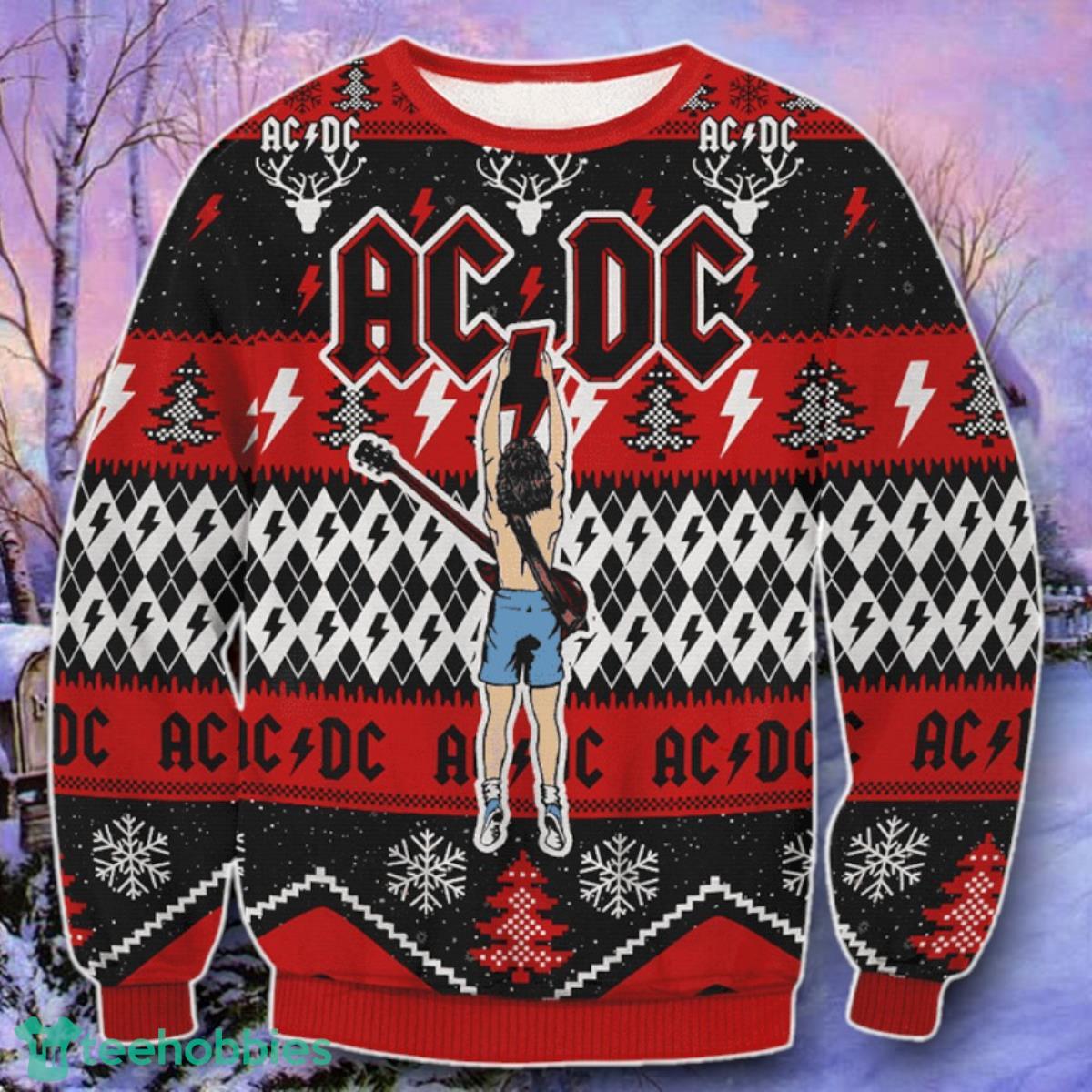 ACDC Angus Young Hold Lightning Ugly Christmas 3D Sweater Style Gift
