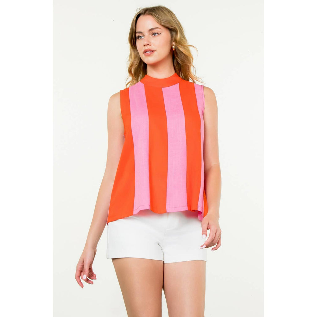 Sleeveless Mock Neck Colorblock Top