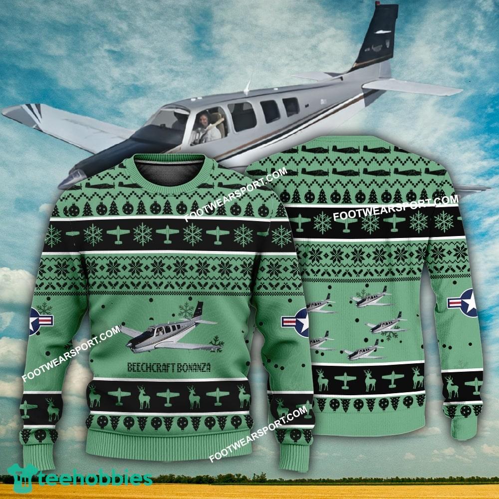 Aircraft Design Beechcraft Bonanza Ugly Christmas 3D Sweater Gift Veteran