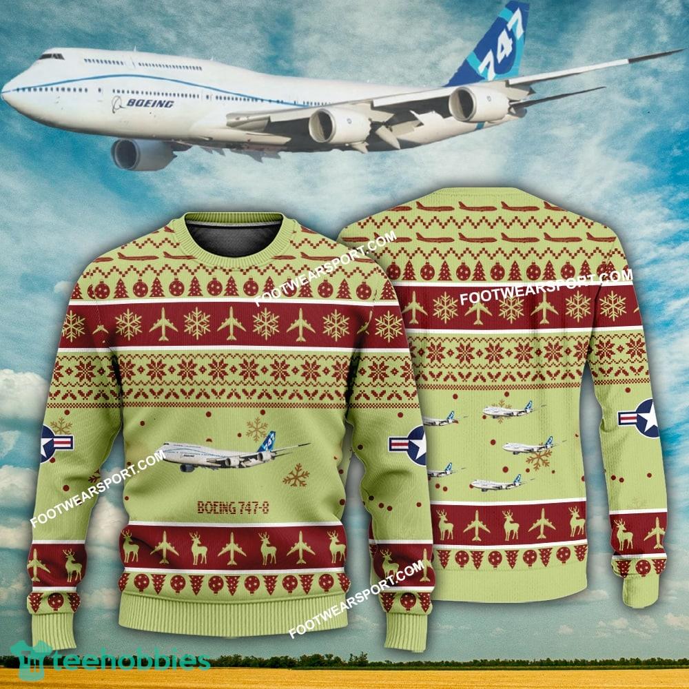 Aircraft Design Boeing 747-8 Ugly Christmas 3D Sweater Gift Veteran