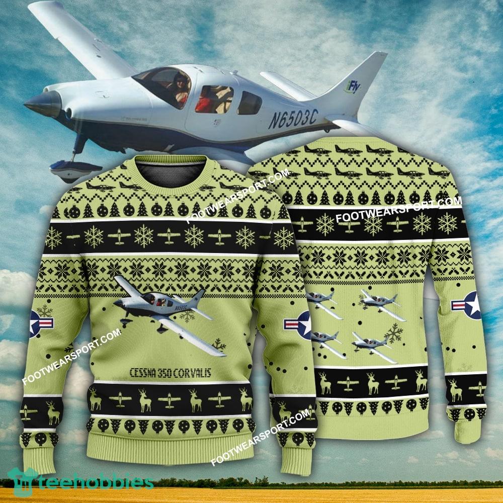 Aircraft Design Cessna 350 Corvalis Ugly Christmas 3D Sweater Gift Veteran