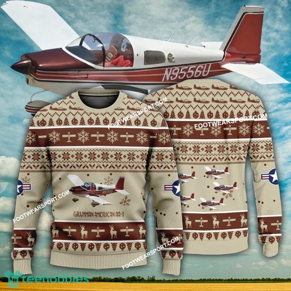 Aircraft Design Grumman American AA-1 AA1 Ugly Christmas 3D Sweater Gift Veteran