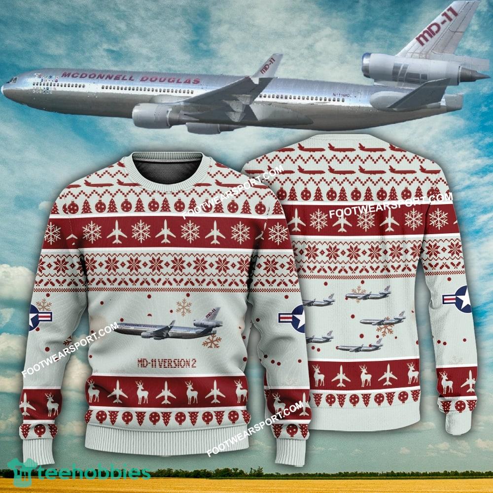 Aircraft Design McDonnell Douglas MD-11 MD11 version 2 Ugly Christmas 3D Sweater Gift Veteran