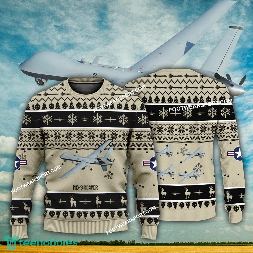 Aircraft Design MQ-9 Reaper MQ9 Ugly Christmas US Air Force 3D Sweater Gift Veteran