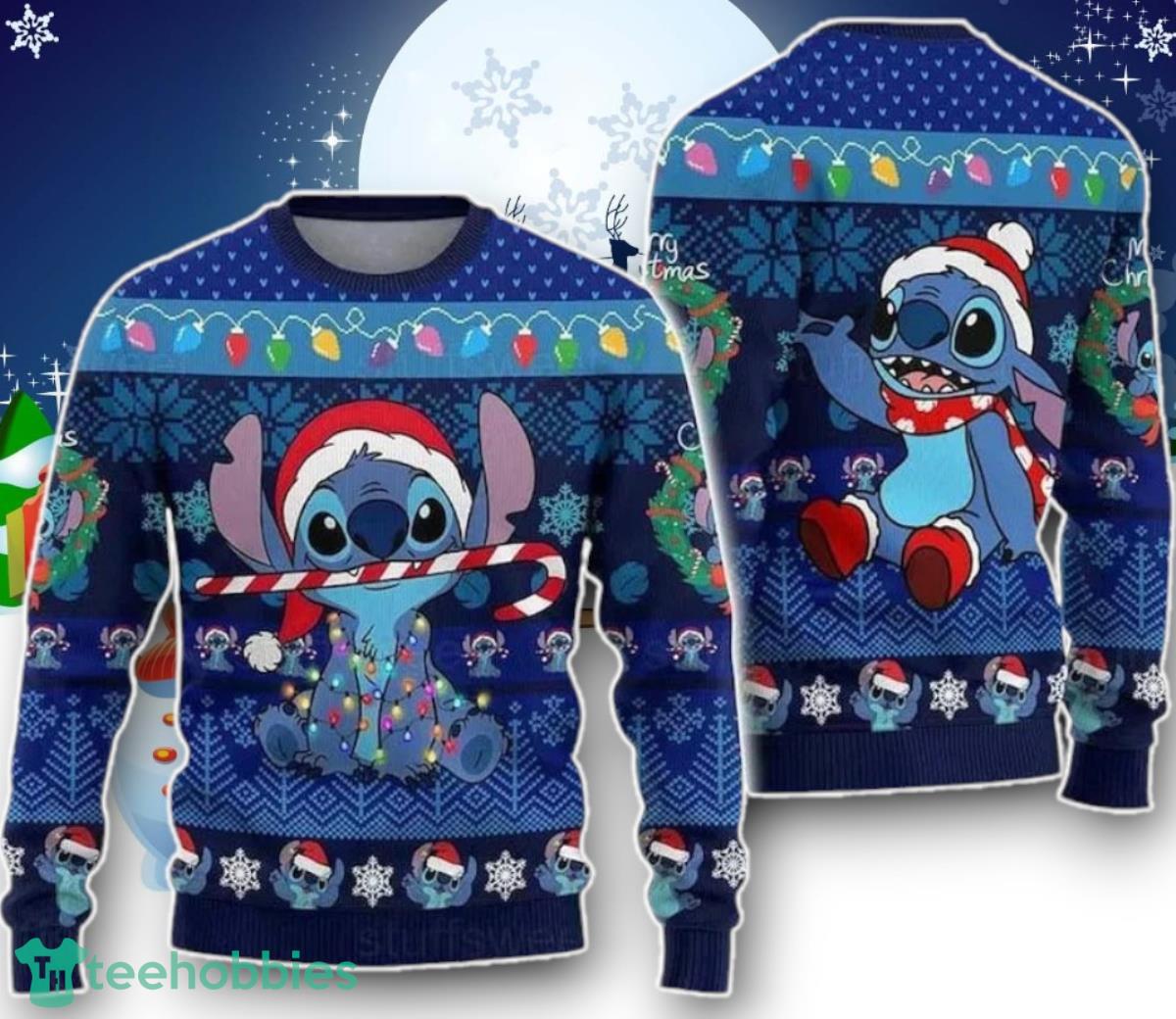 Alien Dog Santa Hat Cute Blue Monster Xmas Ugly Christmas Sweater Unique Gift
