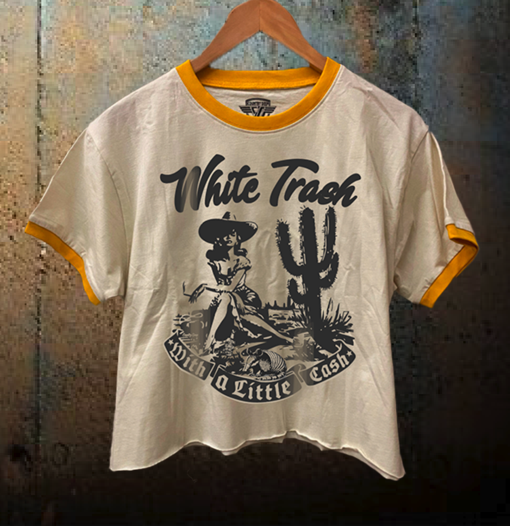 White Trash with A Little Cash Ringer Relaxed Crop Tee