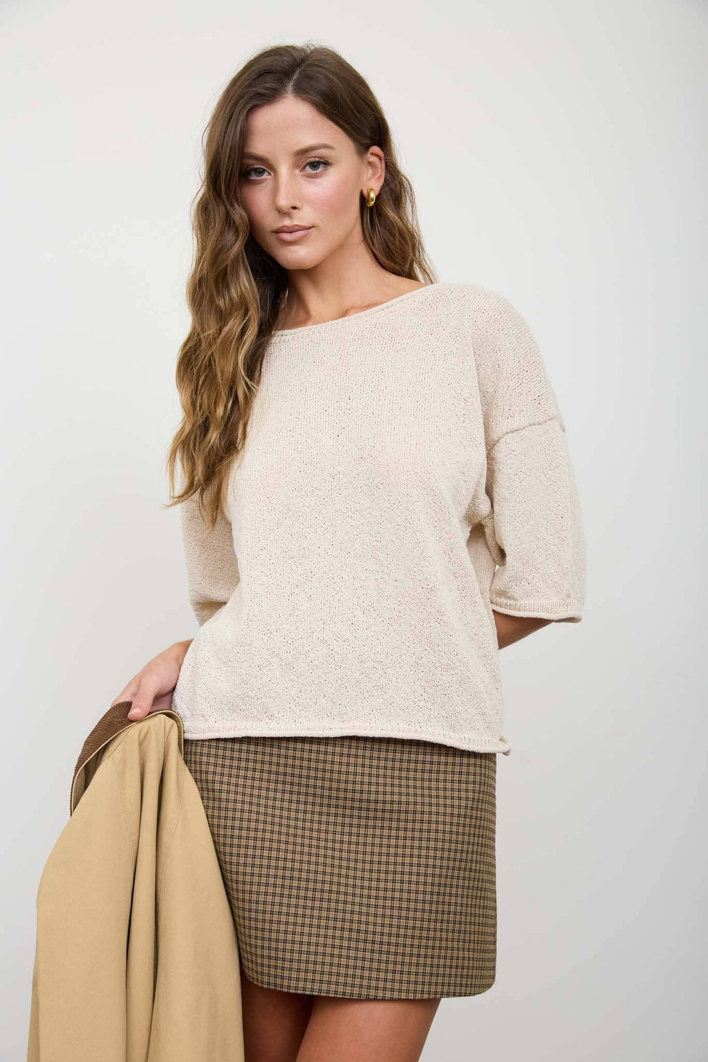Raw Edge Boxy Short Sleeve Knit Sweater (Pre-Order)