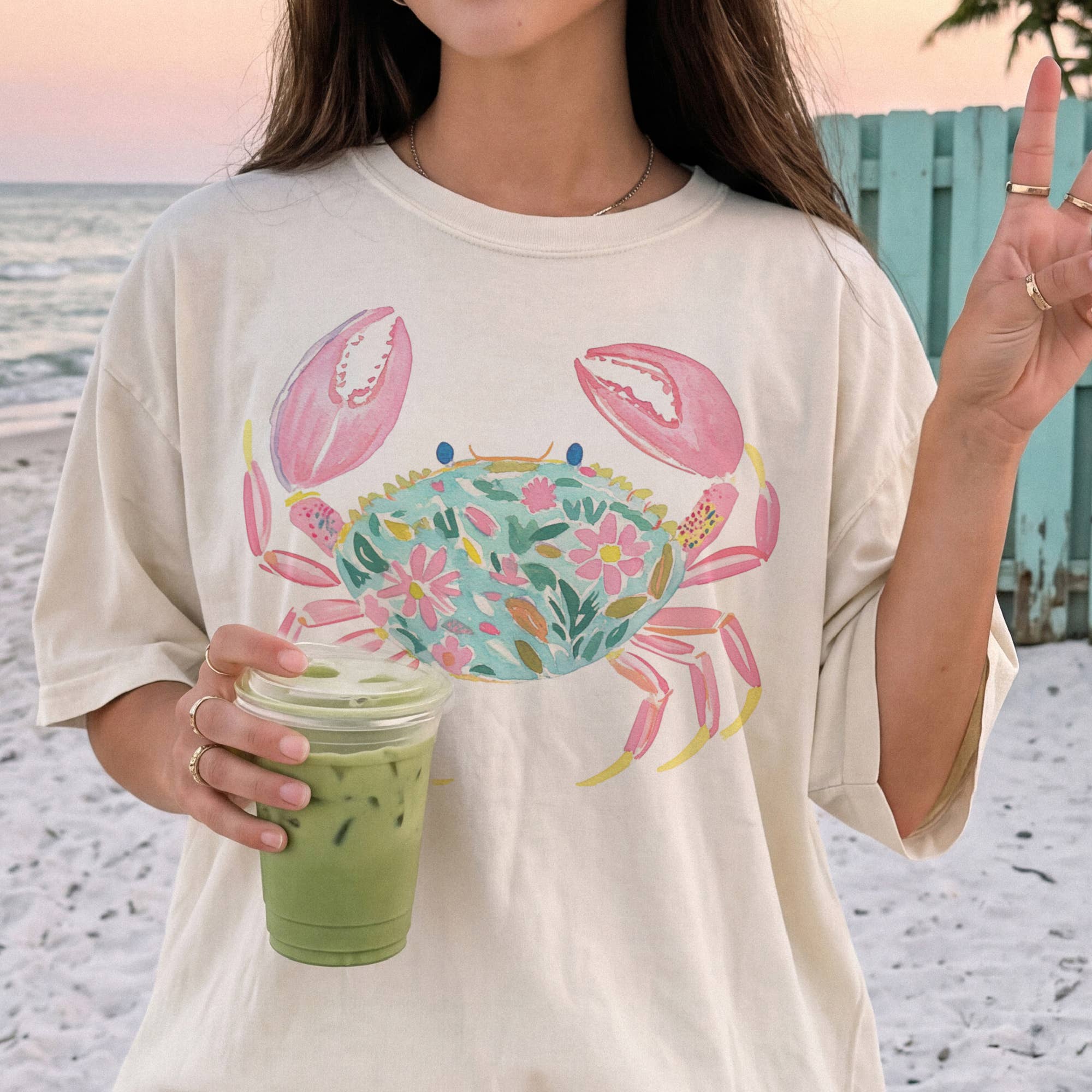 Coastal Crab Preppy Lily Print Beach Ocean Resort Tee