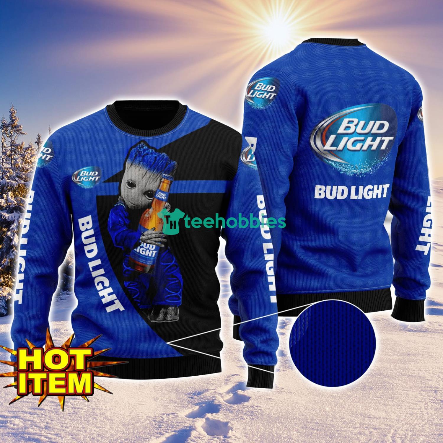 Baby Groot Hug Bud Light Beer Ugly Christmas 3D Sweater All Over Print