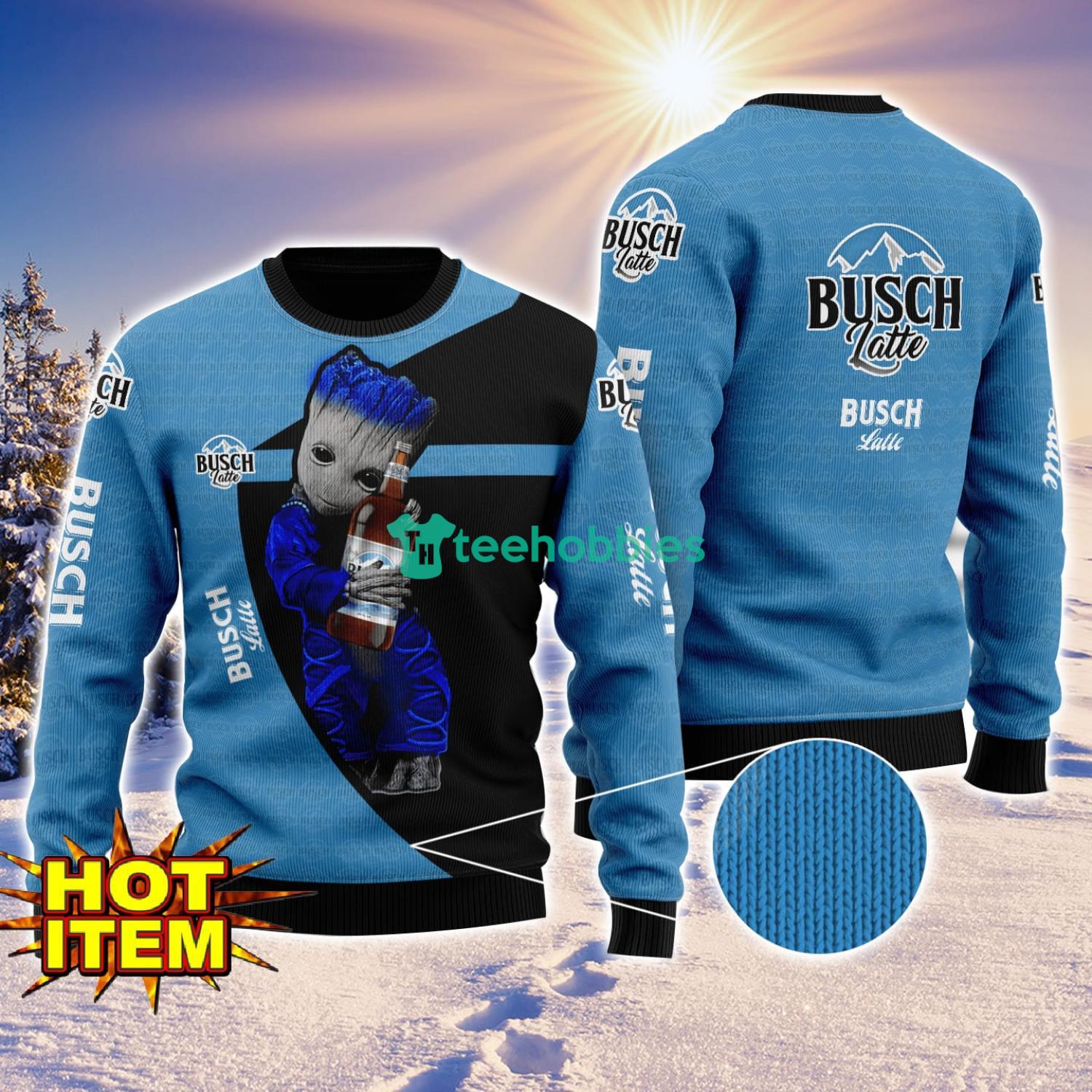 Baby Groot Hug Busch Latte Ugly Christmas 3D Sweater All Over Print