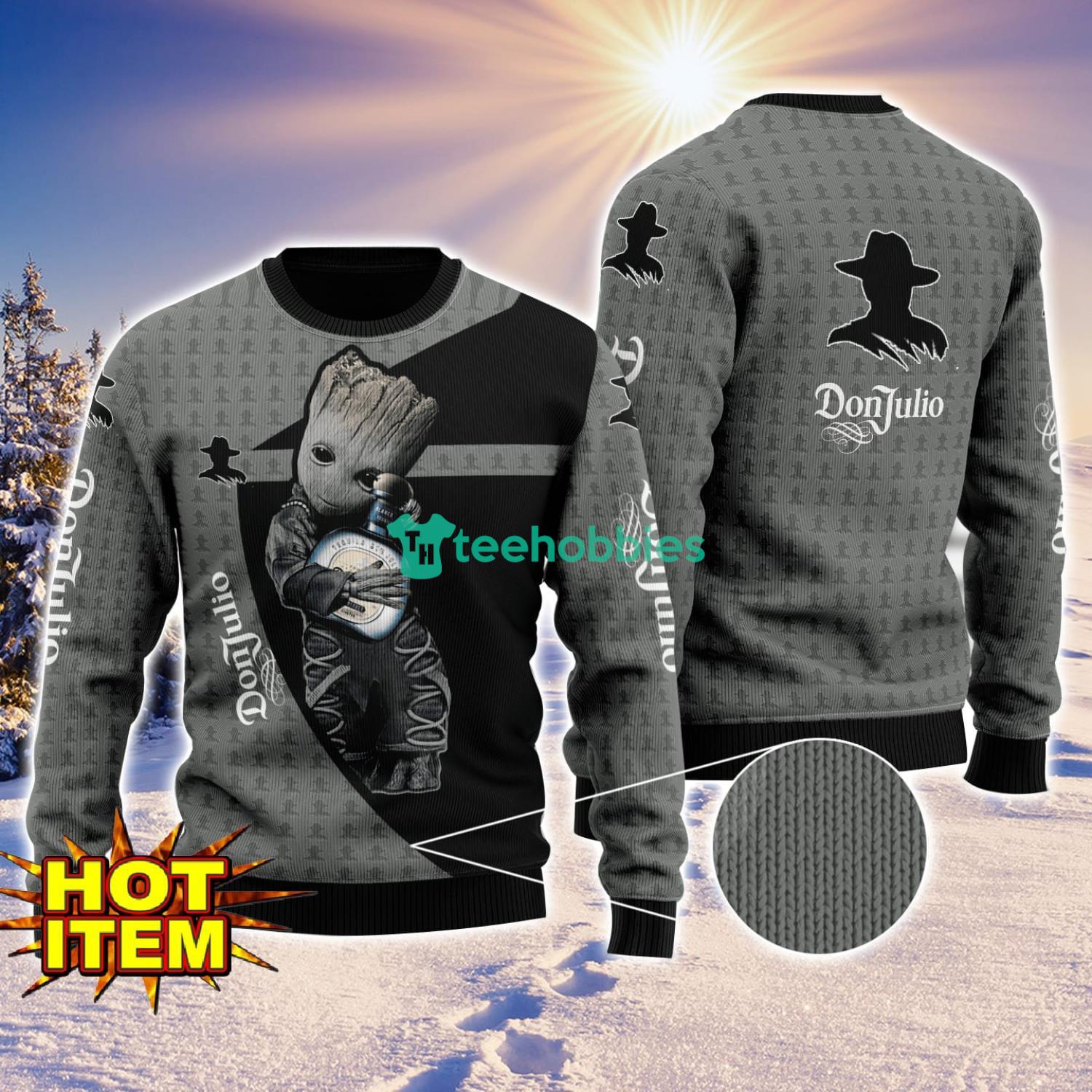 Baby Groot Hug Don Julio Ugly Christmas 3D Sweater All Over Print