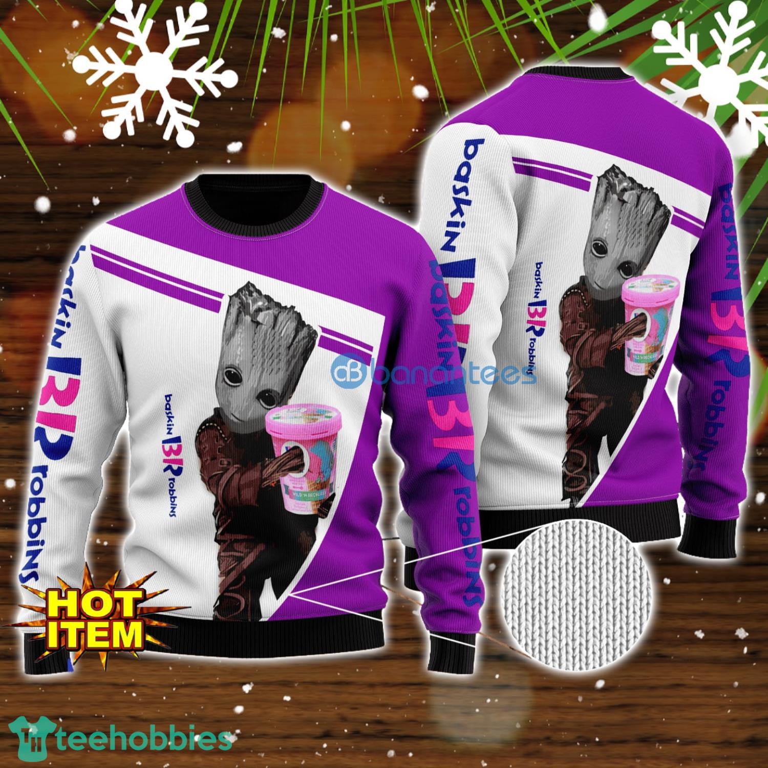 Baskin Robbins And Baby Groot 3D Ugly Christmas Sweater For Men And Women Christmas Gift