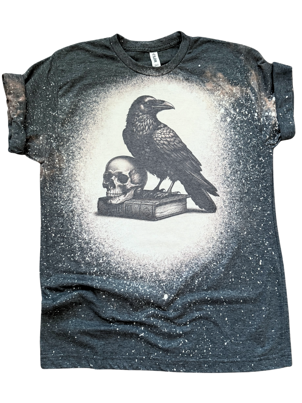 Raven + Skull + Book Gothic – Bleached Tee