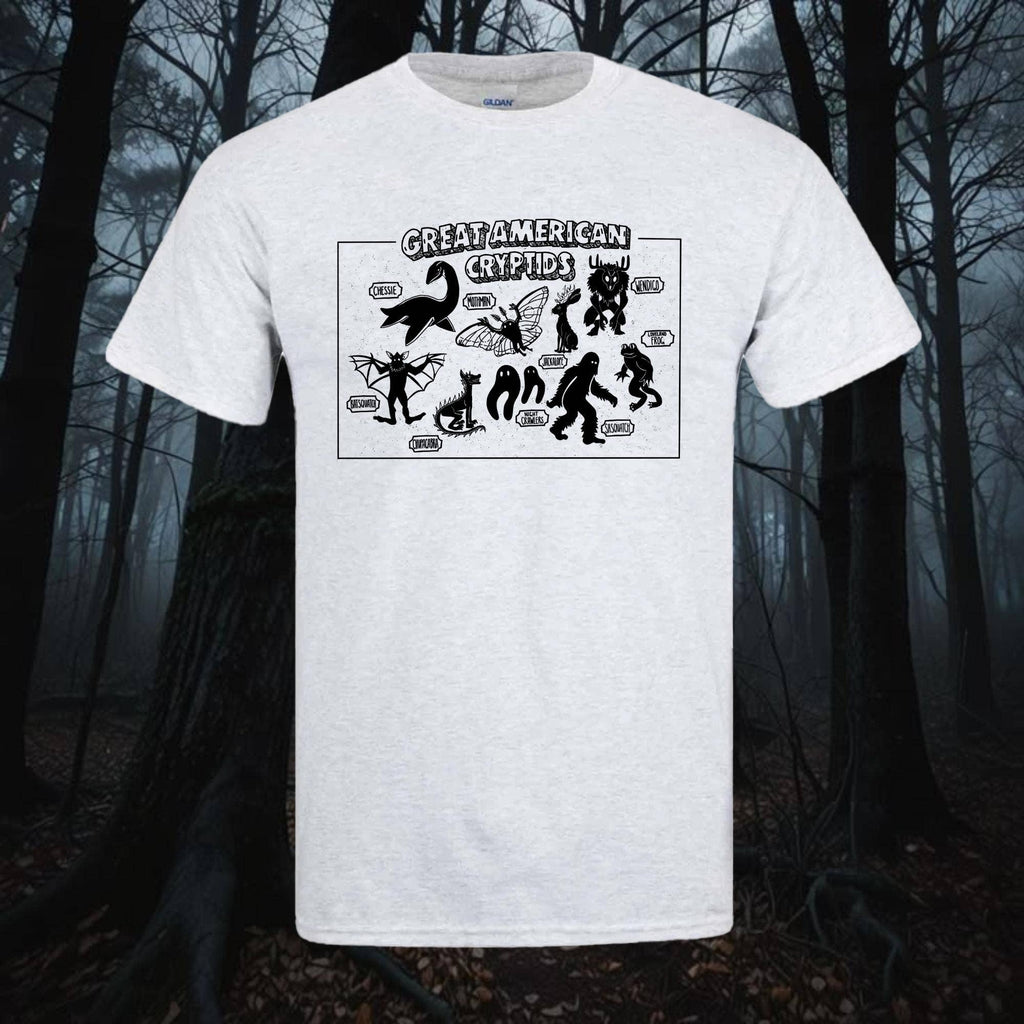 American Cryptids T-Shirt, Sasquatch, Mothman, Gildan