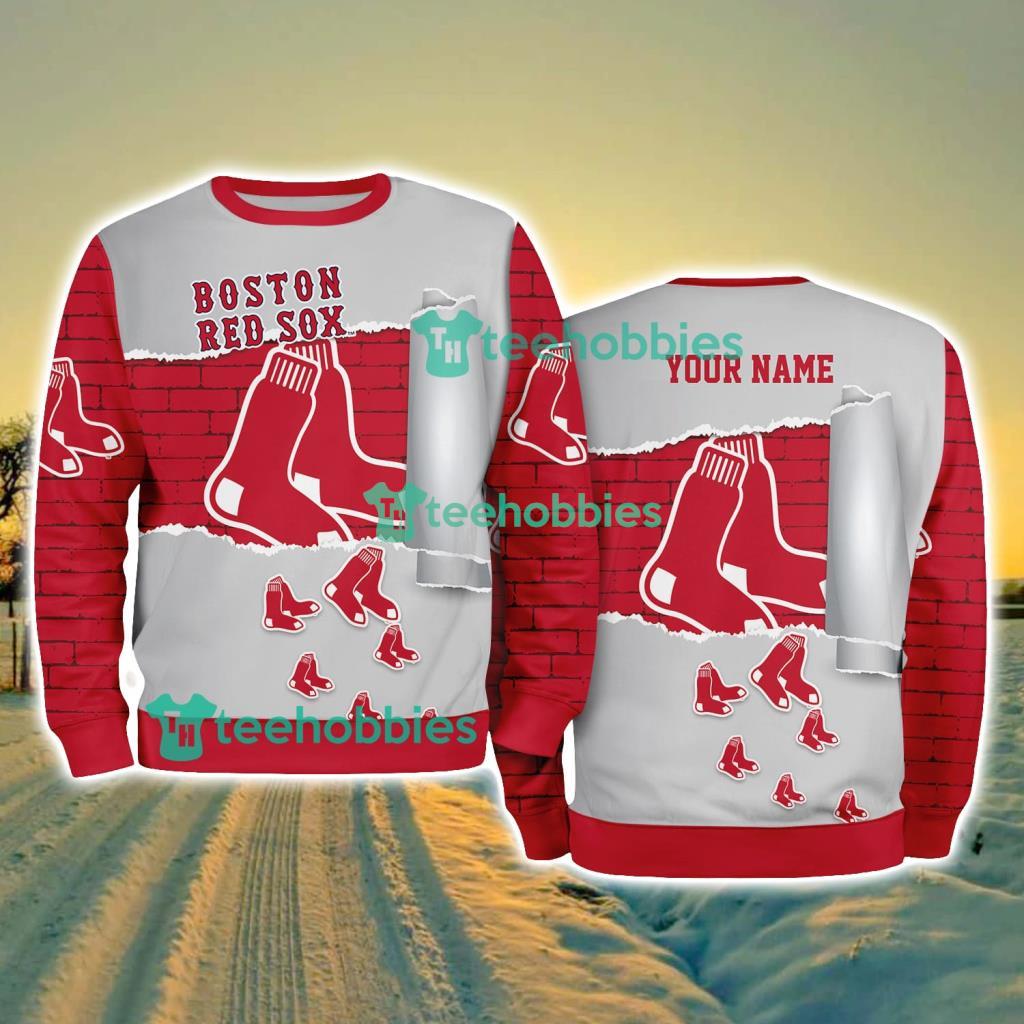 Boston Red Sox MLB Sporty Color Custom Name Christmas Ugly Sweater Gift For Fans
