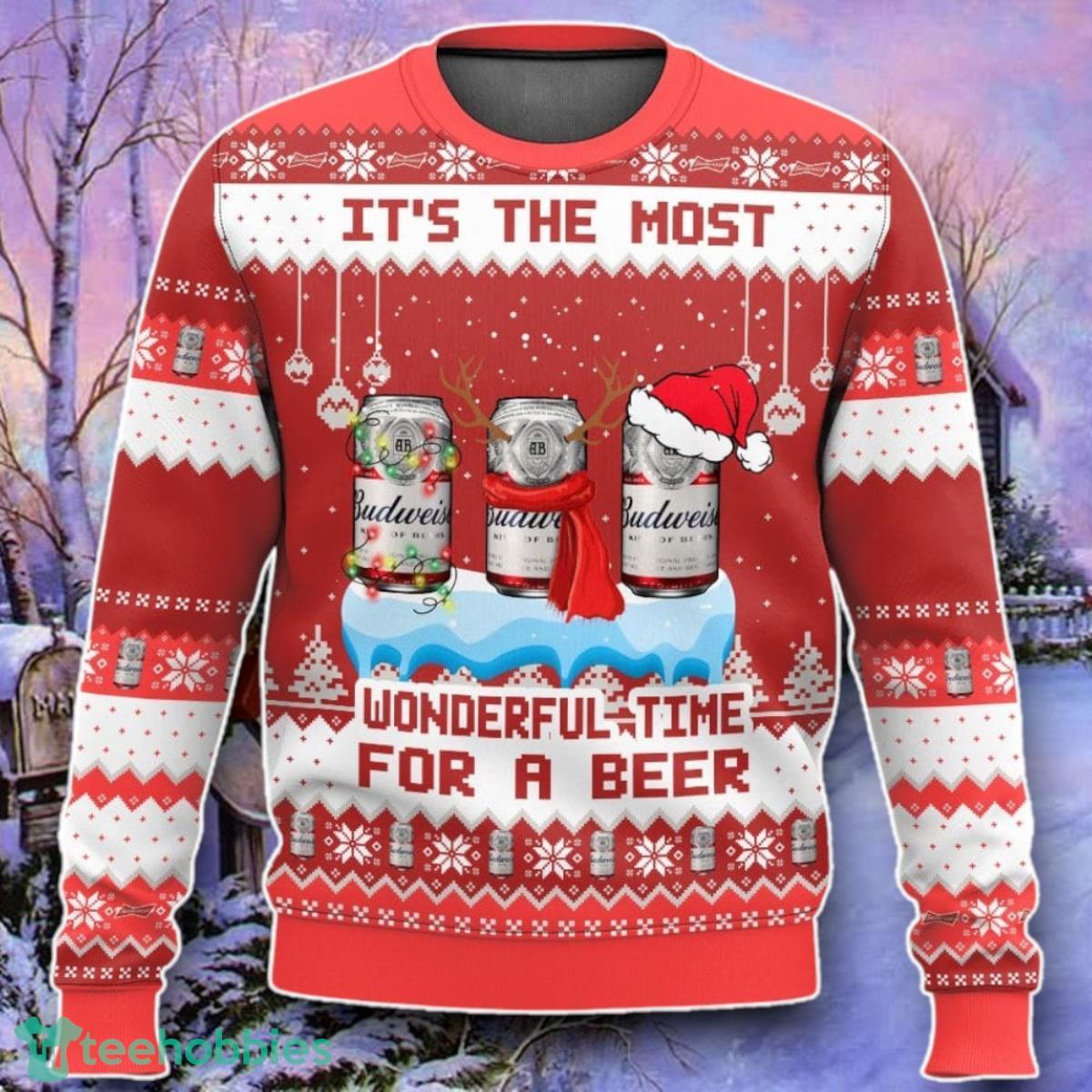 Budweiser It’s The Most Wonderful Time For A Beer Ugly 3D Sweater Style Gift