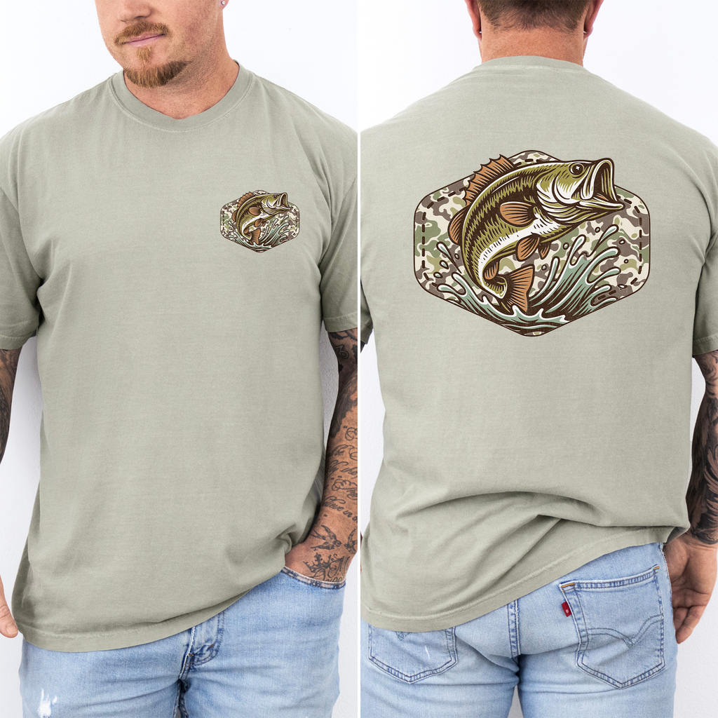 Bass Fishing Camouflage, Hunting, Dad, Husband, T-Shirt