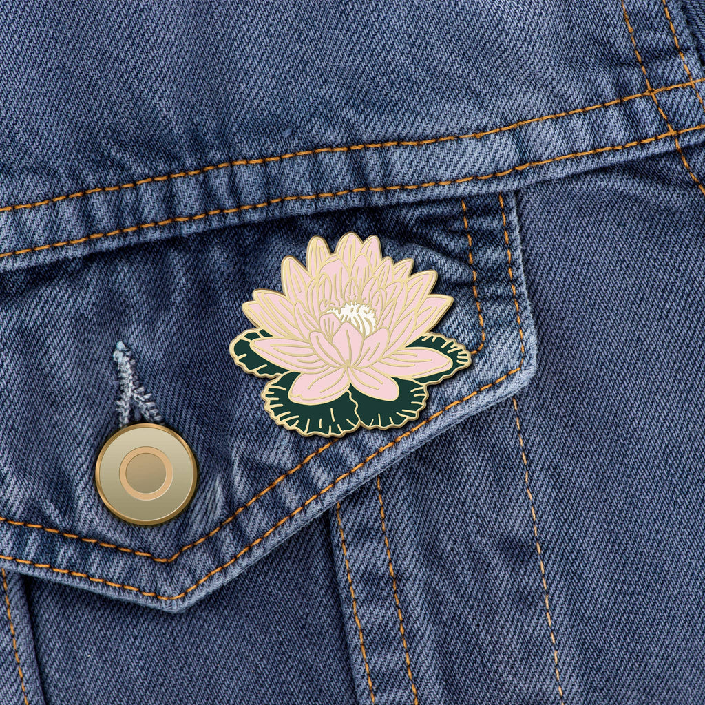 Pink Water Lily Flower Enamel Pin | July Birth Month Flower
