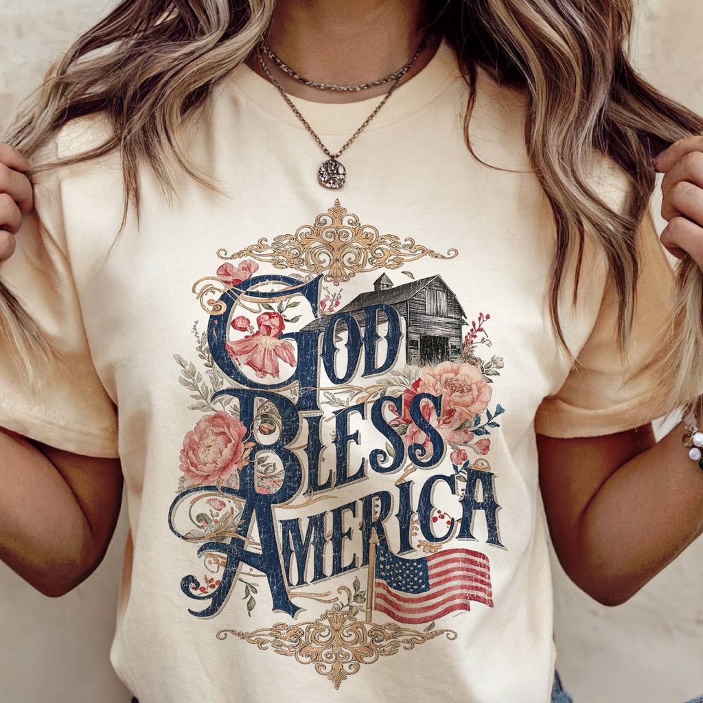 USA God Bless America Faith Patriotic Flag Graphic Tee