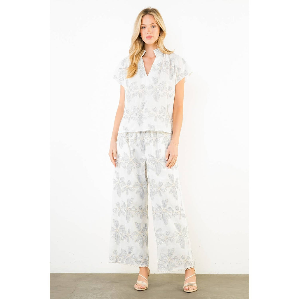 Floral Textured Wide Leg Pant