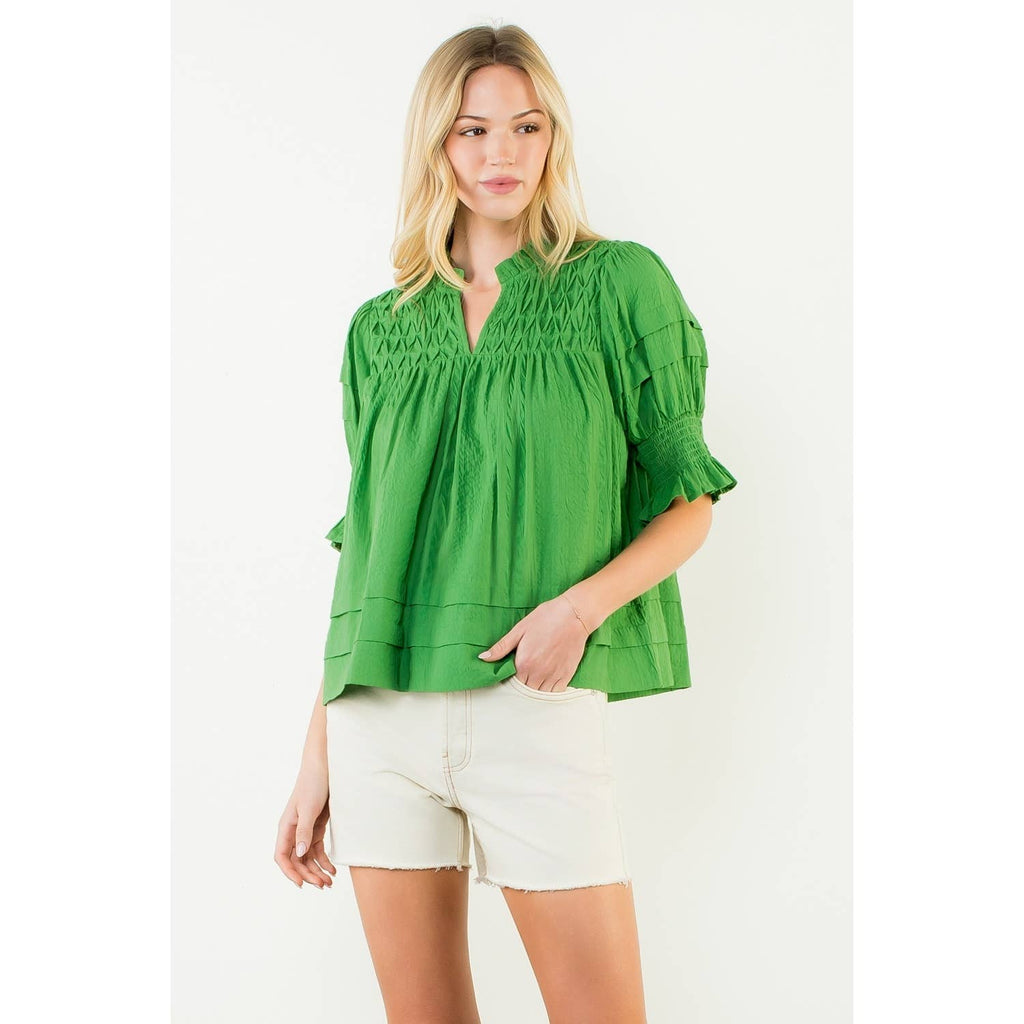 Short Sleeve Crinkle Detail Top