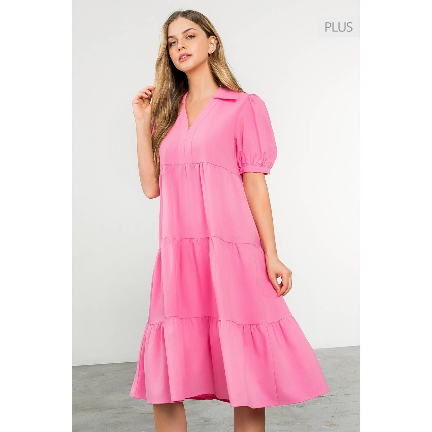 /Size Xl/ Collared Tiered Short Sleeve Midi Dress