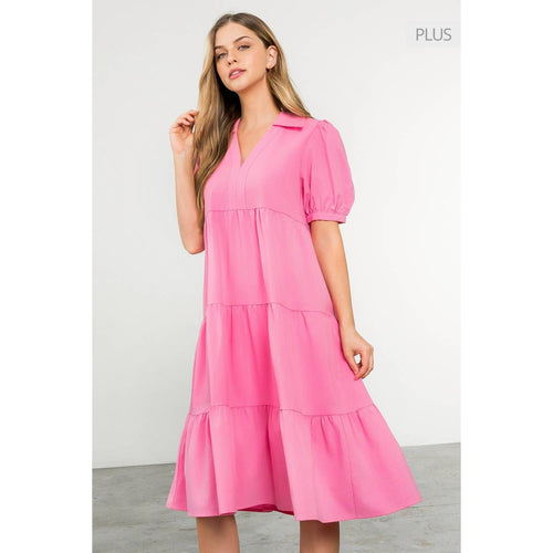 /Size Xl/ Collared Tiered Short Sleeve Midi Dress
