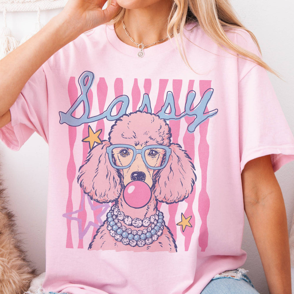 Dog Poodle Sassy Preppy Summer Pink Bubblegum Graphic Tee