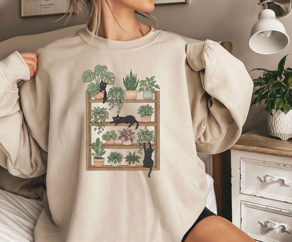 Plant Shelf Cat Sweatshirt Houseplant Lover Tee Cat Mom Gift