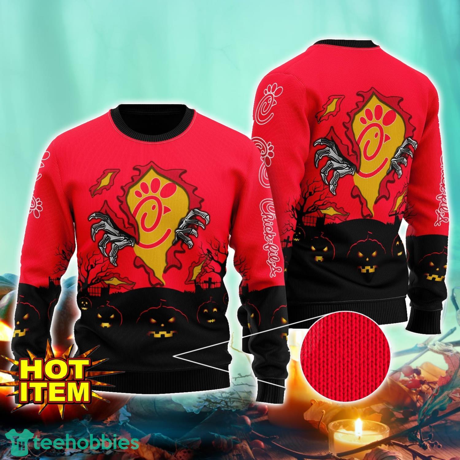 Chick-fil-A Scary Night Halloween Hand Pull Out Halloween 3D Sweater For Men and Women