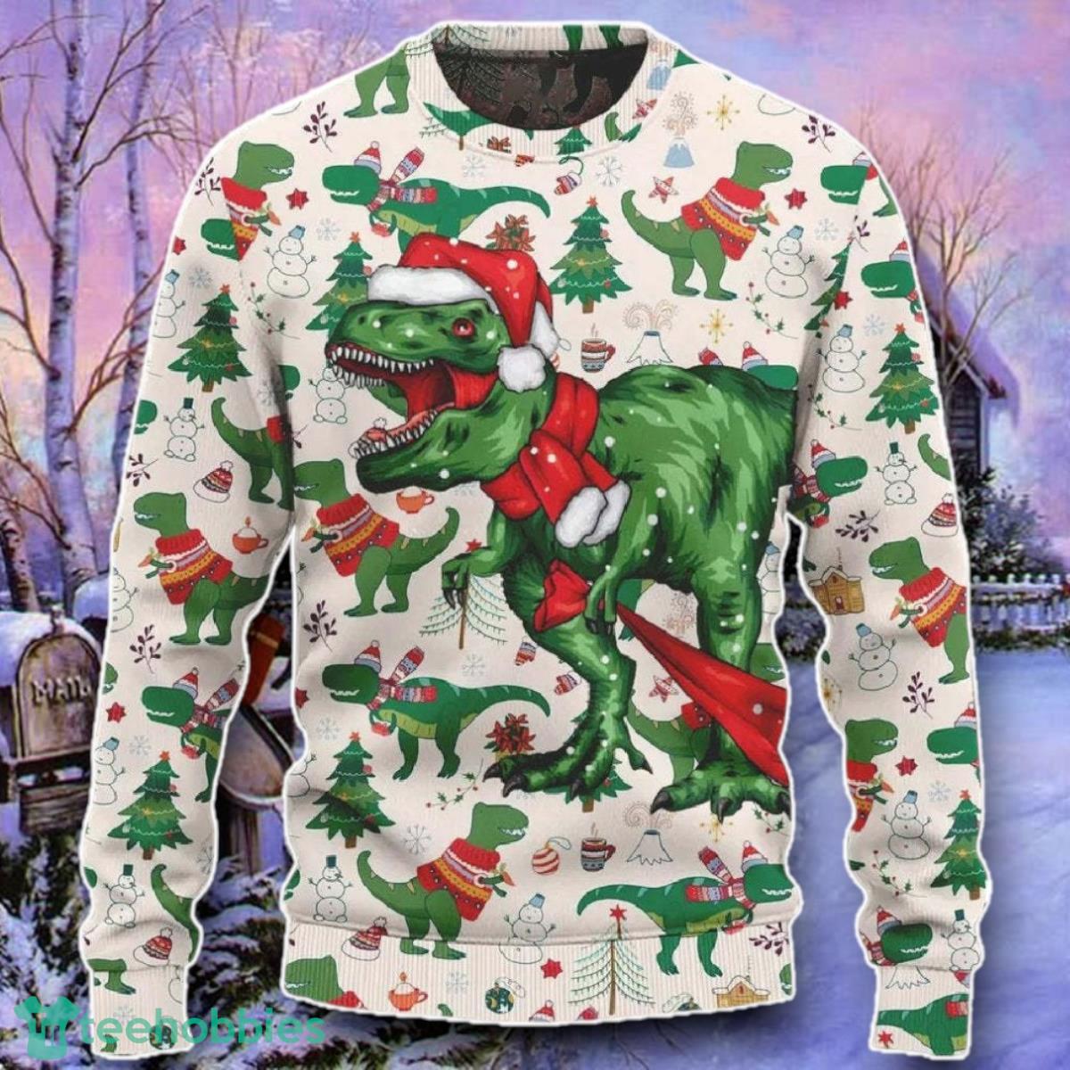Christmas Dinosaur Ugly 3D Sweater Style Gift